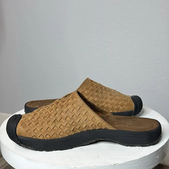 KEEN MENS SAN JUAN TAN WOVEN LEATHER SLIP ON SANDAL SHOES - Picture 8 of 12